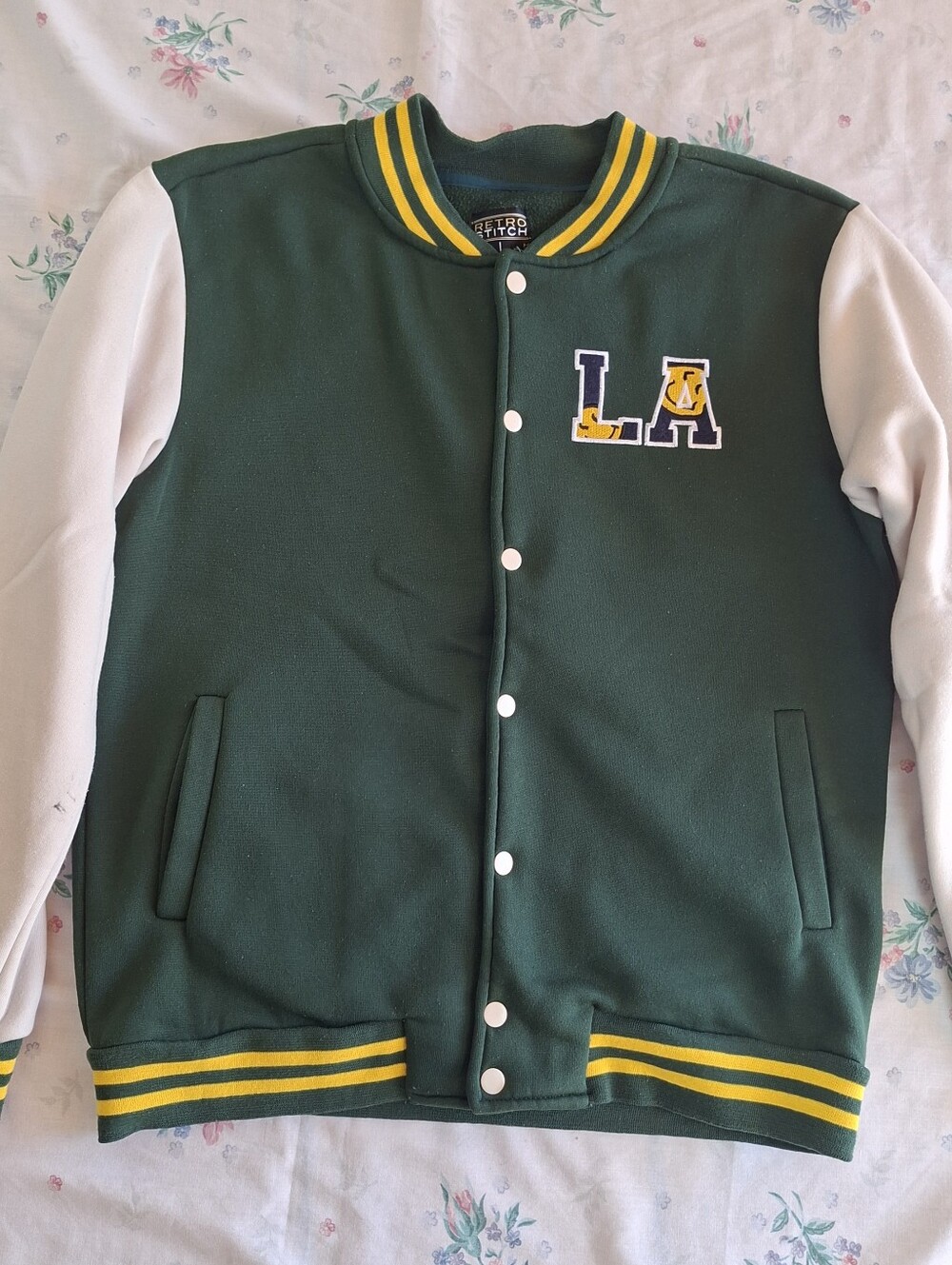 Retro Stitch Green & White LA Vintage-style Letterman Bomber Jacket!
